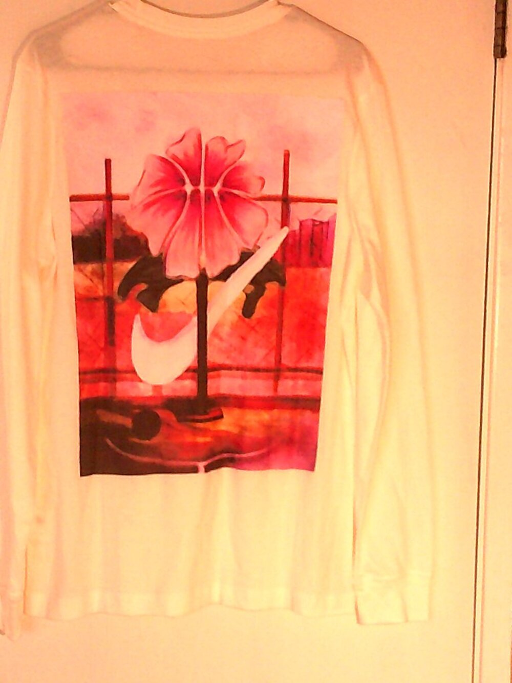 NEW NIKE BASKETBALL "Flower Blossom LS Tee" MEN'S WHITE T-SHIRT MED IH4129-010